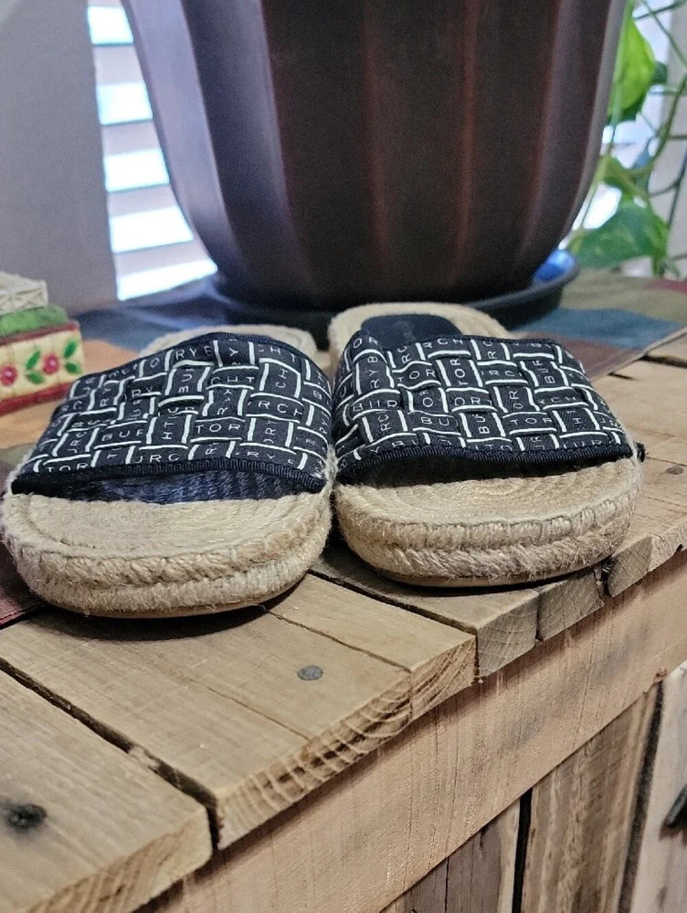 Tory Burch Black Logo Woven Espadrille Slide Sandals Size 5.5